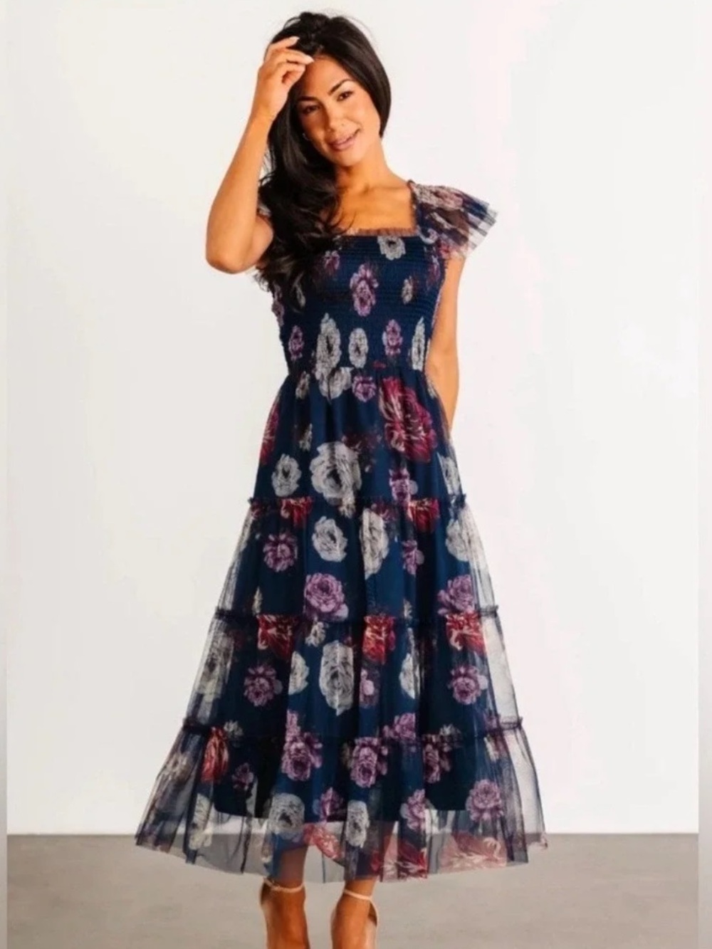 Clementine Tulle Midi Dress | Navy Floral